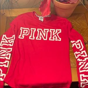 PINK red long sleeve shirt, WORN ONCE, Small